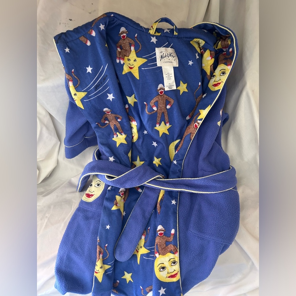 Nick & Nora Sock Monkey Hooded Robe Size 2T
